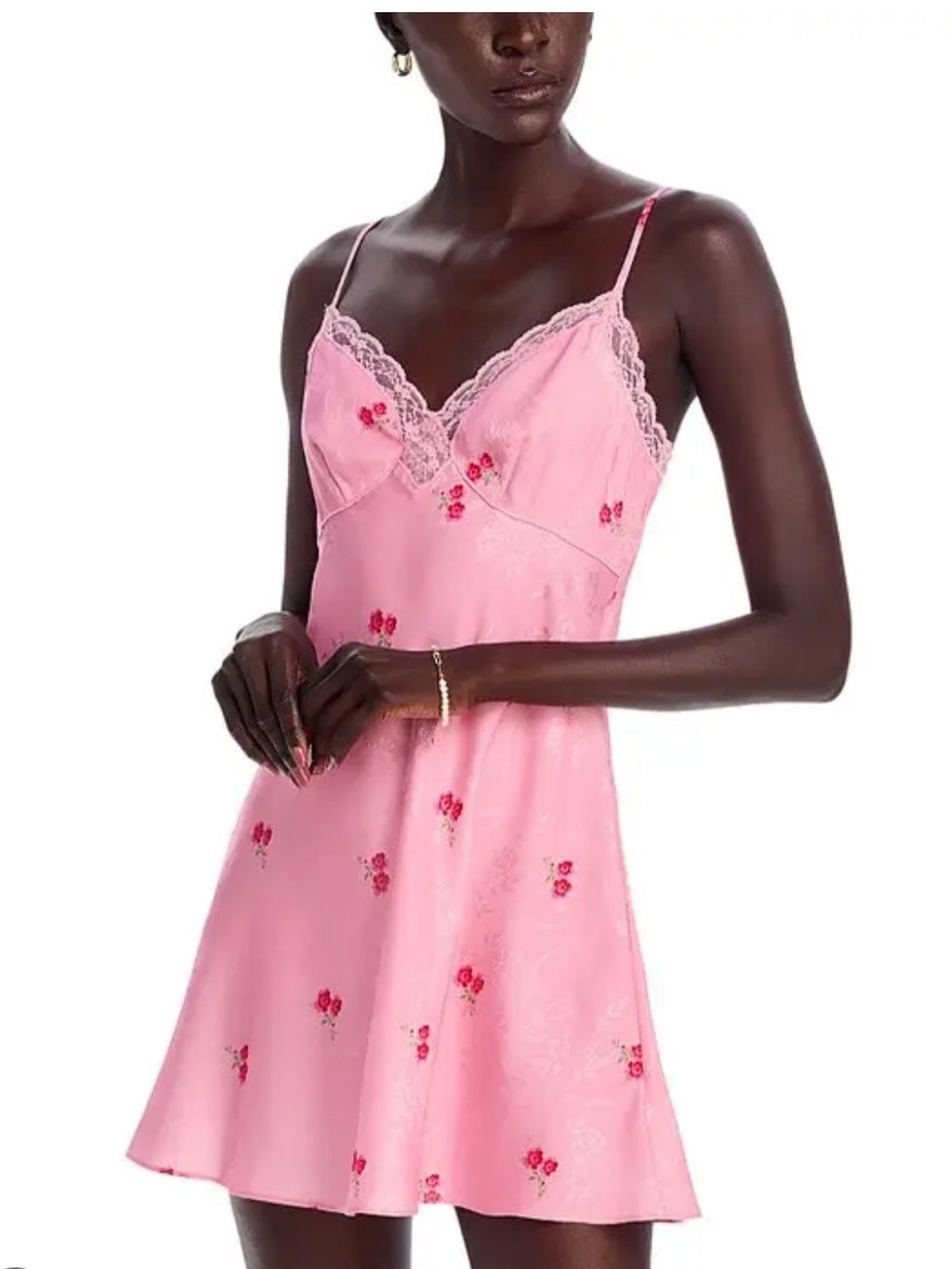 NEW! LoveShackFancy Larinda Pink Floral Slip 90s Style Satin Mini Dress
